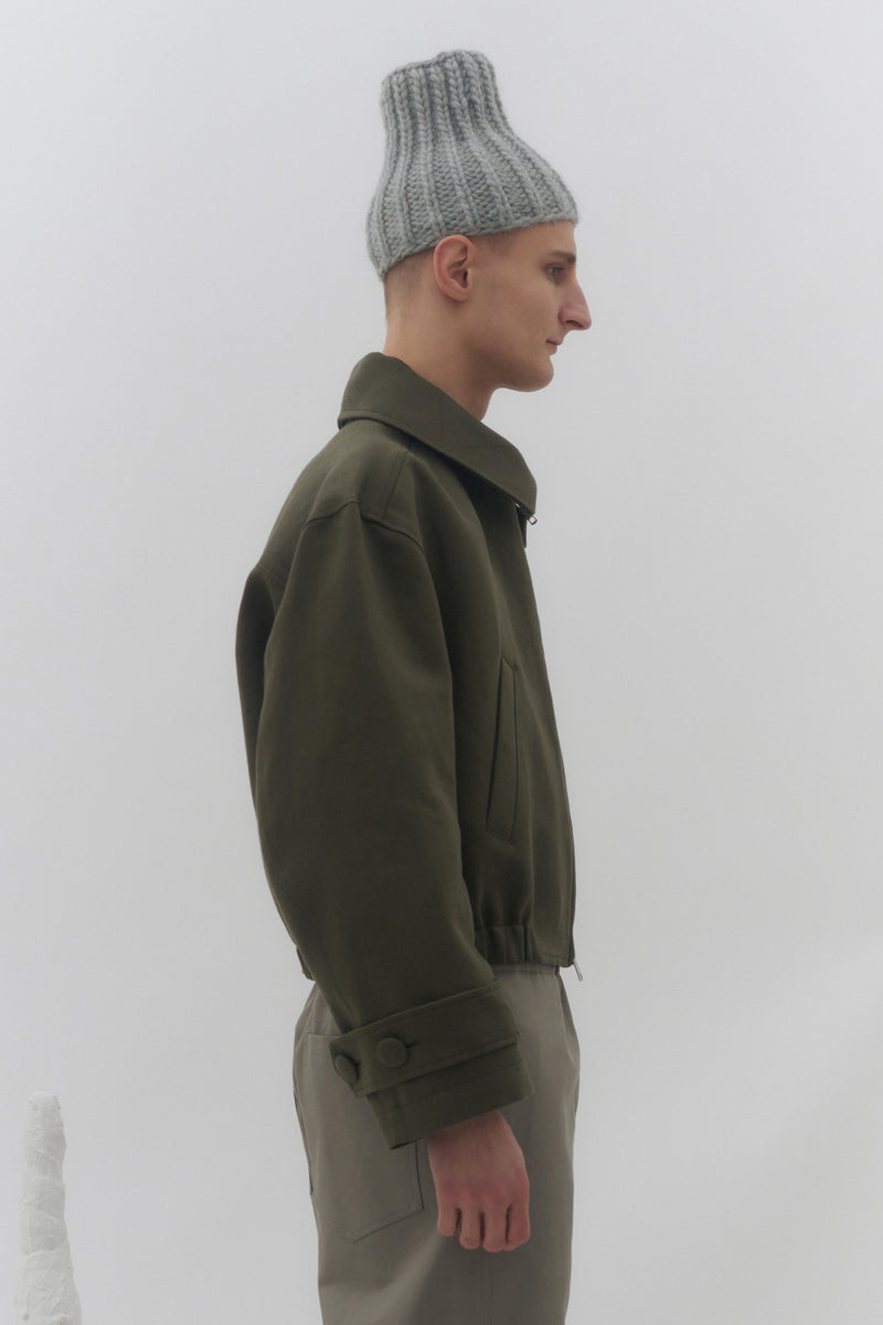 Olive Linen Melange Bomber