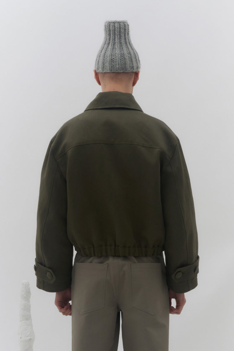 Olive Linen Melange Bomber