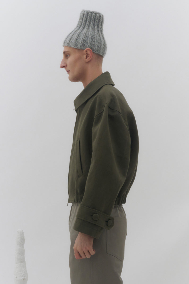 Olive Linen Melange Bomber