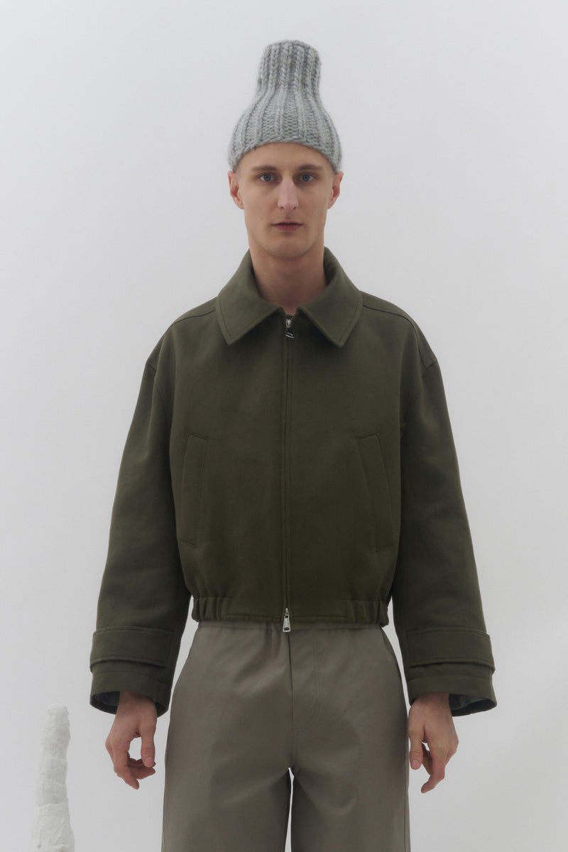 Olive Linen Melange Bomber